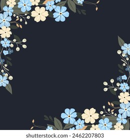 Decorative background with forget-me-nots. Floral composition, an elegant decoration for greeting cards to be used for Mother's Day, weddings, anniversaries or other celebrations.