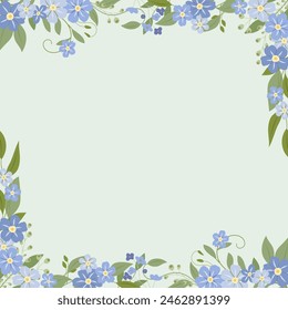 Decorative background with forget-me-nots. Floral composition, an elegant decoration for greeting cards to be used for Mother's Day, weddings, anniversaries or other celebrations.