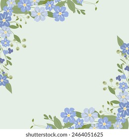 Decorative background with forget-me-nots. Floral composition, an elegant decoration for greeting cards to be used for Mother's Day, weddings, anniversaries or other celebrations.