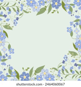 Decorative background with forget-me-nots. Floral composition, an elegant decoration for greeting cards to be used for Mother's Day, weddings, anniversaries or other celebrations.