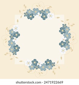 Decorative background with forget-me-nots. Floral composition, an elegant decoration for greeting cards to be used for Mother's Day, weddings, anniversaries or other celebrations.