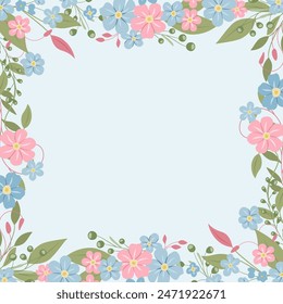 Decorative background with forget-me-nots. Floral composition, an elegant decoration for greeting cards to be used for Mother's Day, weddings, anniversaries or other celebrations.