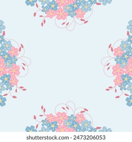 Decorative background with forget-me-nots. Floral composition, an elegant decoration for greeting cards to be used for Mother's Day, weddings, anniversaries or other celebrations.