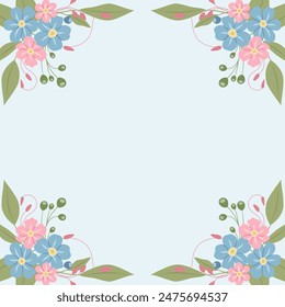 Decorative background with forget-me-nots. Floral composition, an elegant decoration for greeting cards to be used for Mother's Day, weddings, anniversaries or other celebrations.