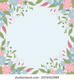 Decorative background with forget-me-nots. Floral composition, an elegant decoration for greeting cards to be used for Mother's Day, weddings, anniversaries or other celebrations.