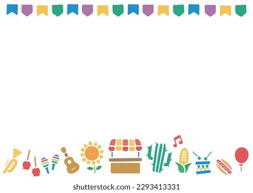 Decorative background frame for Festa Junina. Vector illustration for postcards, banners and posters.(Horizontal version)