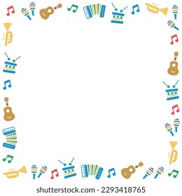 Decorative background frame for Festa Junina. Vector illustration for postcards, banners and posters.(Square instrument version)