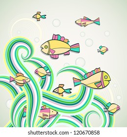 Decorative background with funny fish