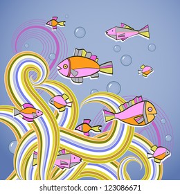 Decorative background with funny fish
