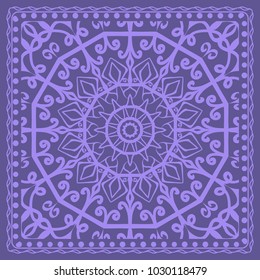 Decorative background, geometric floral pattern with ornate lace frame. Vector illustration. Bandanna shawl, fabric print, silk neck scarf, tablecloth design