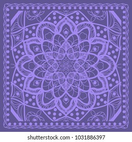 Decorative background, geometric floral pattern with ornate lace frame. Vector illustration. Bandanna shawl, fabric print, silk neck scarf, tablecloth design