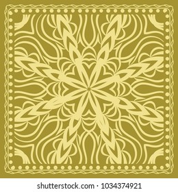 Decorative background, geometric floral pattern with ornate lace frame. Vector illustration. Bandanna shawl, fabric print, silk neck scarf, tablecloth design