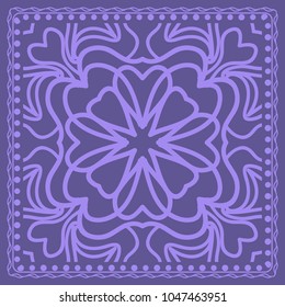Decorative background, geometric floral pattern with ornate lace frame. Vector illustration. Bandanna shawl, fabric print, silk neck scarf, tablecloth design