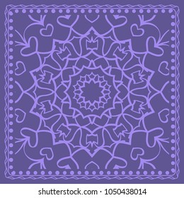 Decorative background, geometric floral pattern with ornate lace frame. Vector illustration. Bandanna shawl, fabric print, silk neck scarf, tablecloth design