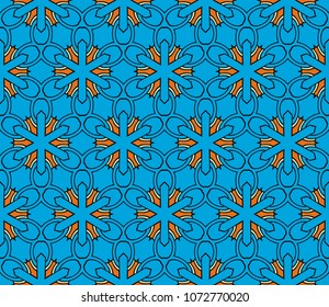 Decorative background, geometric floral pattern with ornate lace frame. Stylish bandanna shawl, fabric print, silk neck scarf, tablecloth design.