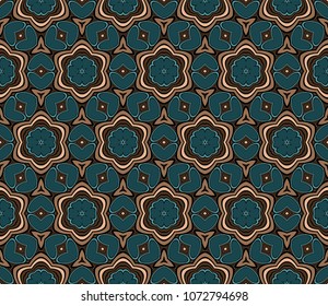 Decorative background, geometric floral pattern with ornate lace frame. Stylish bandanna shawl, fabric print, silk neck scarf, tablecloth design.