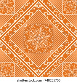 Decorative background, geometric floral pattern with ornate lace frame. Tribal ethnic mandala ornament.
