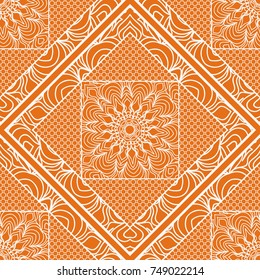 Decorative background, geometric floral pattern with ornate lace frame. Tribal ethnic mandala ornament.