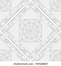 Decorative background, geometric floral pattern with ornate lace frame. Seamless vector illustration