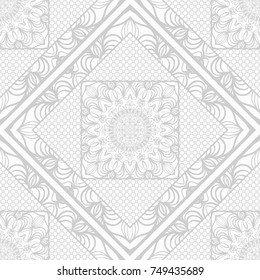 Decorative background, geometric floral pattern with ornate lace frame. Seamless vector illustration