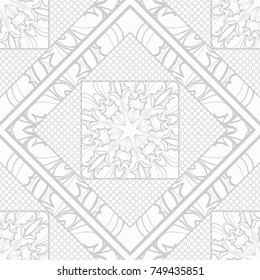 Decorative background, geometric floral pattern with ornate lace frame. Seamless vector illustration