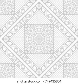 Decorative background, geometric floral pattern with ornate lace frame. Seamless vector illustration