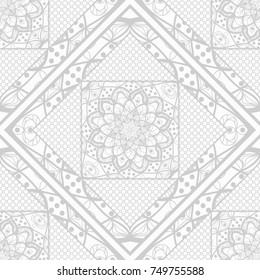 Decorative background, geometric floral pattern with ornate lace frame. Seamless vector illustration