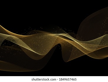 Decorative background with glittery gold waves design