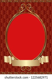 decorative background with golden frame, vintage pattern and ribbon
