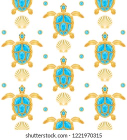 decorative background of golden turtles on a white background