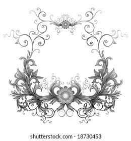 Decorative background with the image of a framework, plants and an ornament
