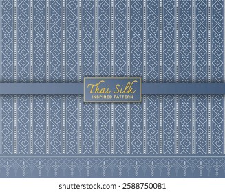 Decorative background. Inspired by "Kor Na Ree", a North Eastern Thai style (Isaan) silk pattern. Colored in classic blue grey and silver.