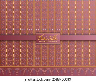 Decorative background. Inspired by "Kor Na Ree", a North Eastern Thai style (Isaan) silk pattern. Colored in Pink, Blue, and Gold.