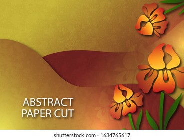 Decorative background with iris flower. Card template design. Vector.