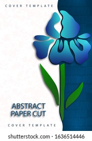 Decorative background with iris flower. Card template design. Vector.