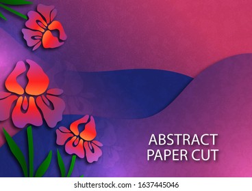 Decorative background with iris flower. Card template design. Vector.