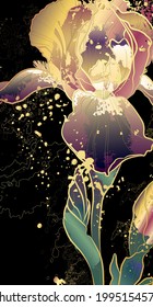 Dekorativer Hintergrund mit Irisblume. Kartenvorlagendesign. Vektorgrafik.