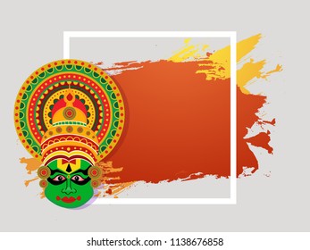 decorative background with kathakali face for South Indian Festival Onam.