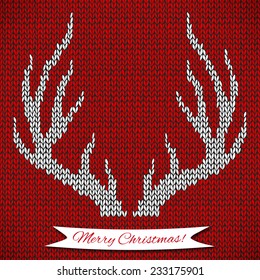 Decorative background with knitted deer horns. Vector illustration