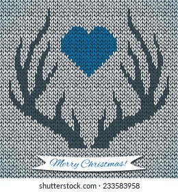 Decorative background with knitted deer horns. Vector illustration
