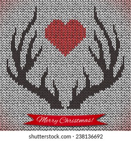 Decorative background with knitted deer horns. Vector illustration