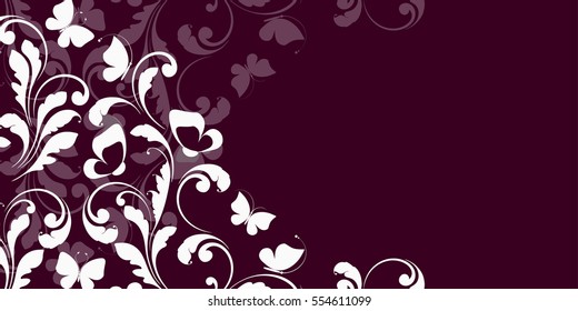 The decorative background. The lace pattern. The flowers and butterflies. corner decoration, design element.