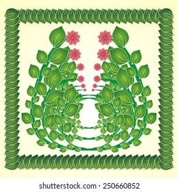 Decorative background with leafs, flowers and frame made of leafs