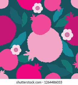 Decorative background with leaves, flowers and pomegranate. Seamless pattern. Can be used for wallpaper, textile, invitation card, wrapping, web page background.