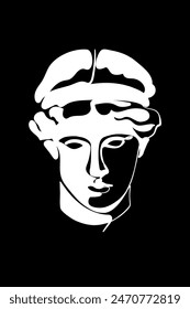 Decorative background with the Lemnian Athena (head). Ancient sculpture. Graphic drawing. Vector illustration.