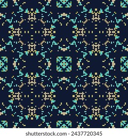 Fondo decorativo hecho de cuadrados pequeños. Adorno rico para el diseño de la tela, hecho a mano, decoración interior, textiles. 