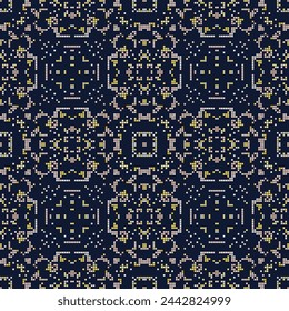 Decorative background made from small squares. Rich ornament for fabric design, handmade, interior decoration, textiles. 