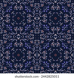 Decorative background made from small squares. Rich ornament for fabric design, handmade, interior decoration, textiles. 