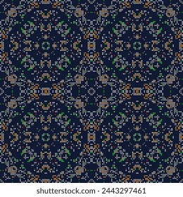 Fondo decorativo hecho de cuadrados pequeños. Adorno rico para el diseño de la tela, hecho a mano, decoración interior, textiles. 