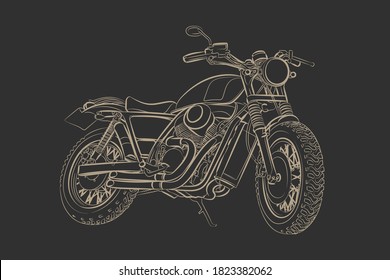 Fondo decorativo con motocicleta. Dibujo de línea. Vector.